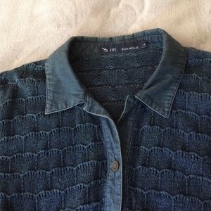 Vintage Blue Willi's Blue Denim Coloured Knit Cardigan Size L 100% Cotton